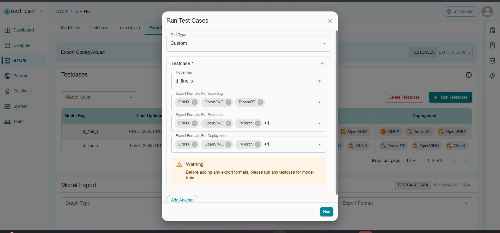 Export Testcases